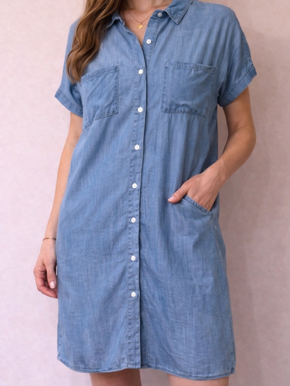 Zilcremo Chambray Shirt Dress Size XL Blue Button Front Casual Dress